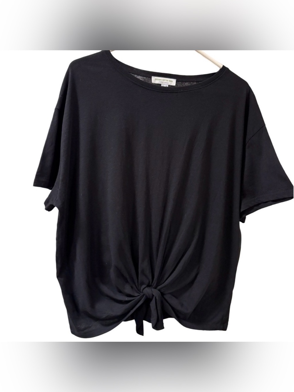 New Look Organic Cotton Yarn Size 12 Black Tie Front Tee-Shirt Like New